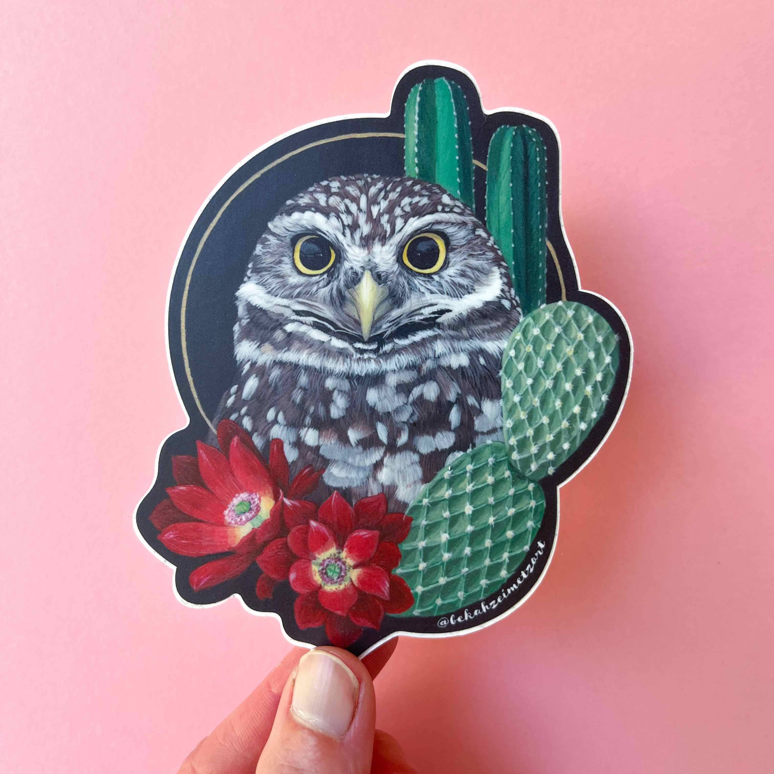 Bekah Zeimetz Art - Owl & Cactus Sticker