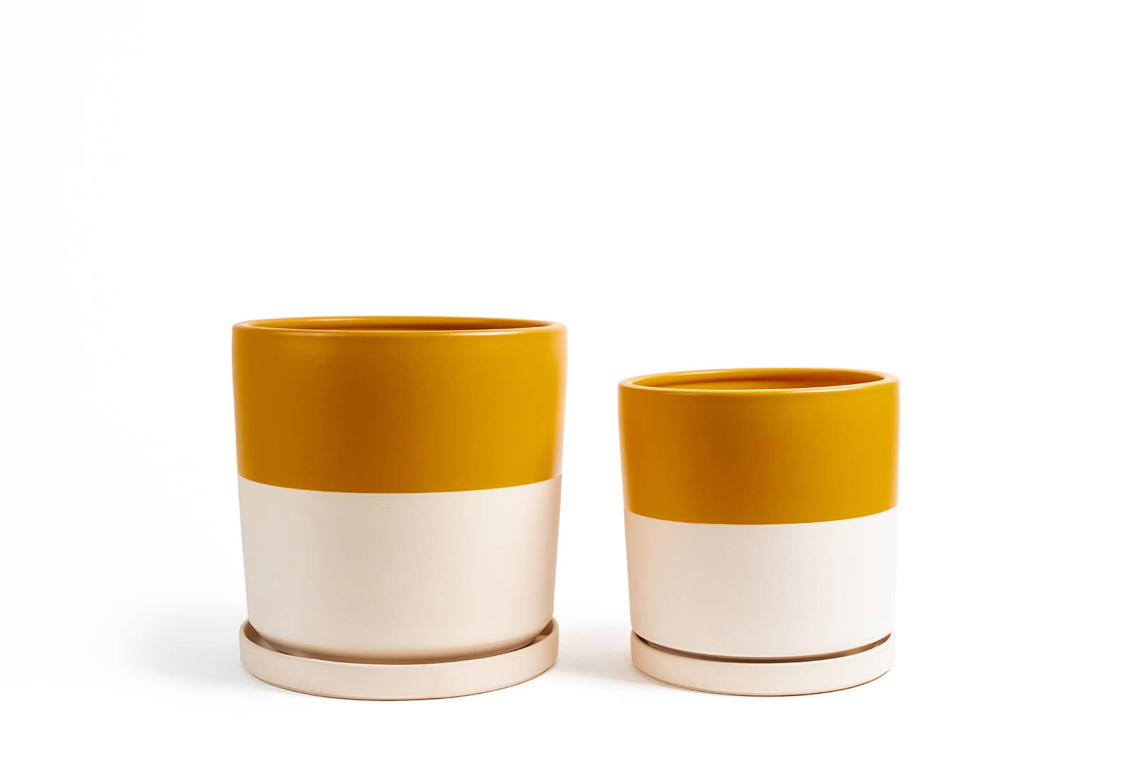 Momma Pots - 10.5" + 12.5" Nested Gemstone Cylinder Pots w/ Water Saucers: White