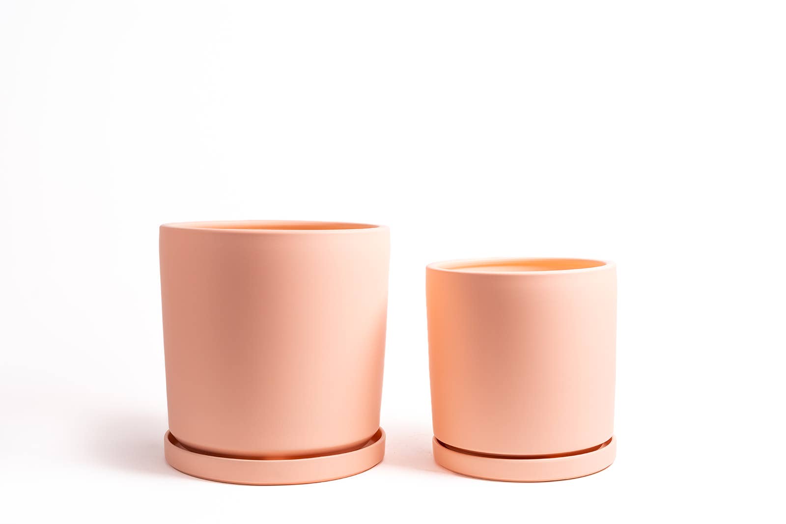 Momma Pots - 10.5" + 12.5" Nested Gemstone Cylinder Pots w/ Water Saucers: White