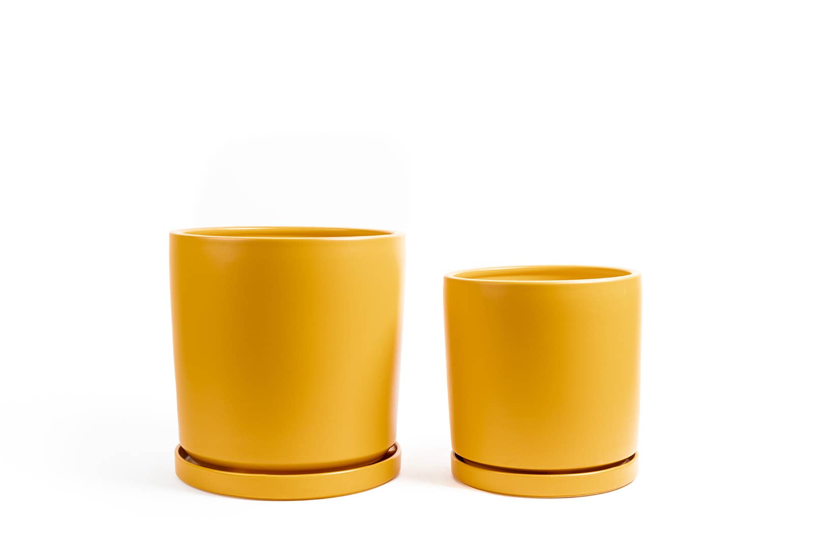 Momma Pots - 10.5" + 12.5" Nested Gemstone Cylinder Pots w/ Water Saucers: White