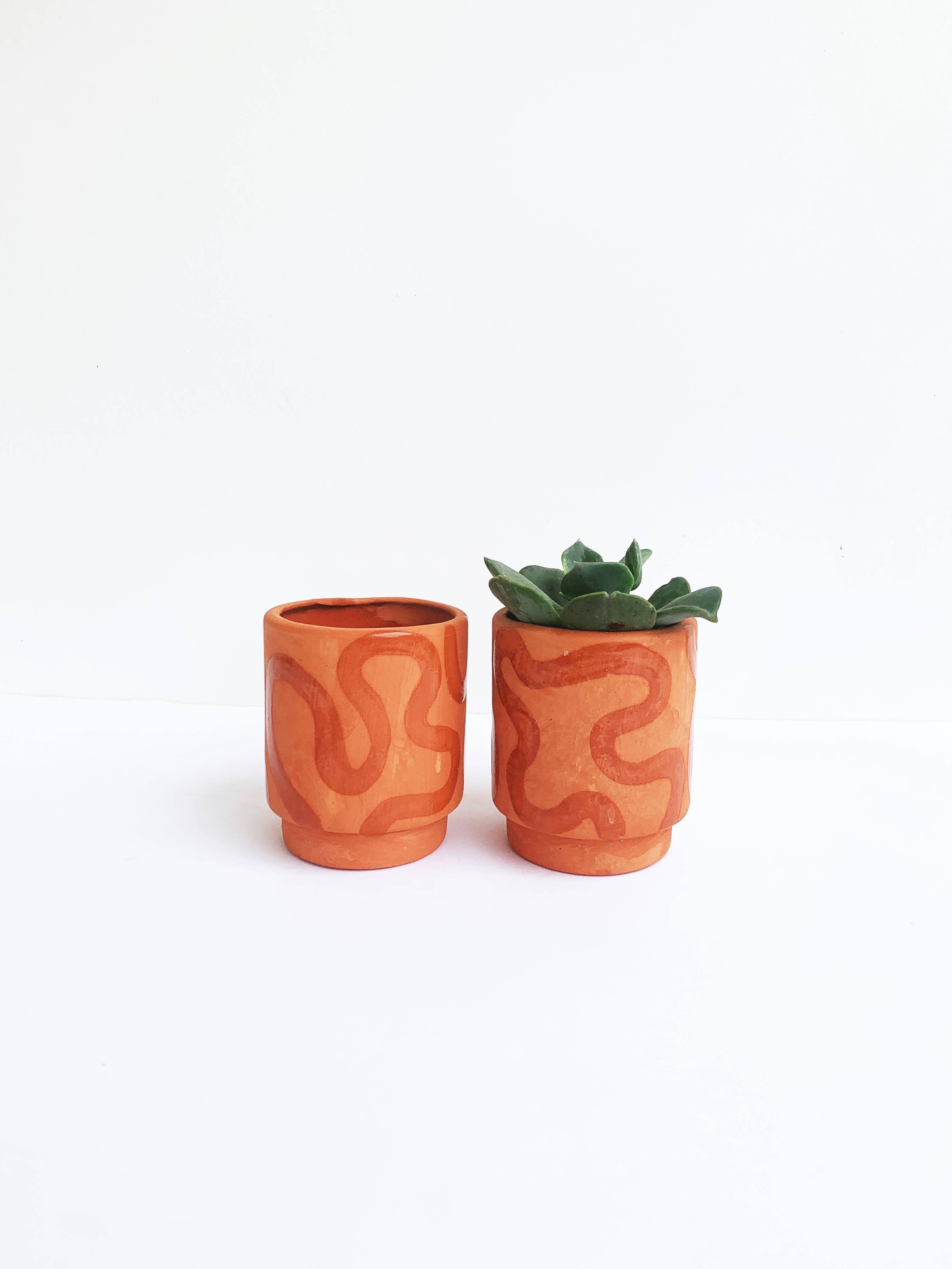 Luna Reece Ceramics - Squiggle Pots: Terra Cotta Clear
