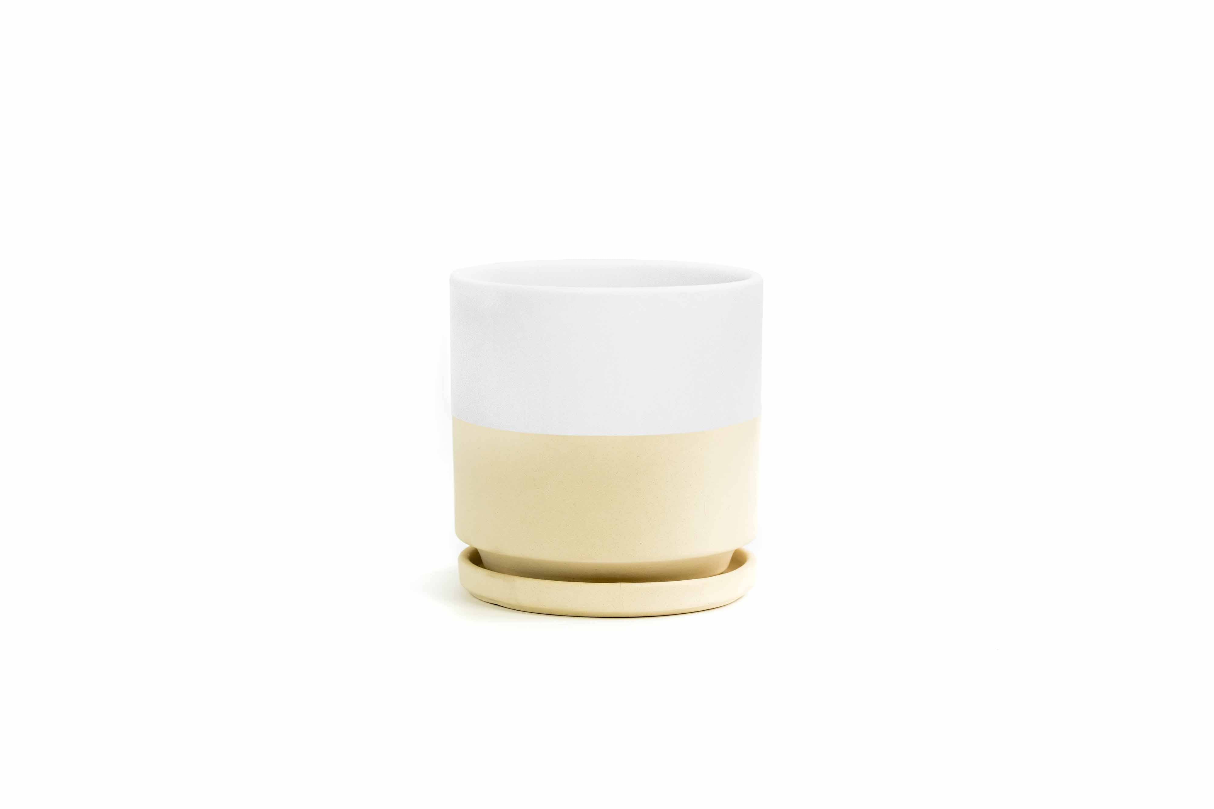 Momma Pots - 8.25" Gemstone Cylinder Pots with Water Saucers: Top Half Mustard