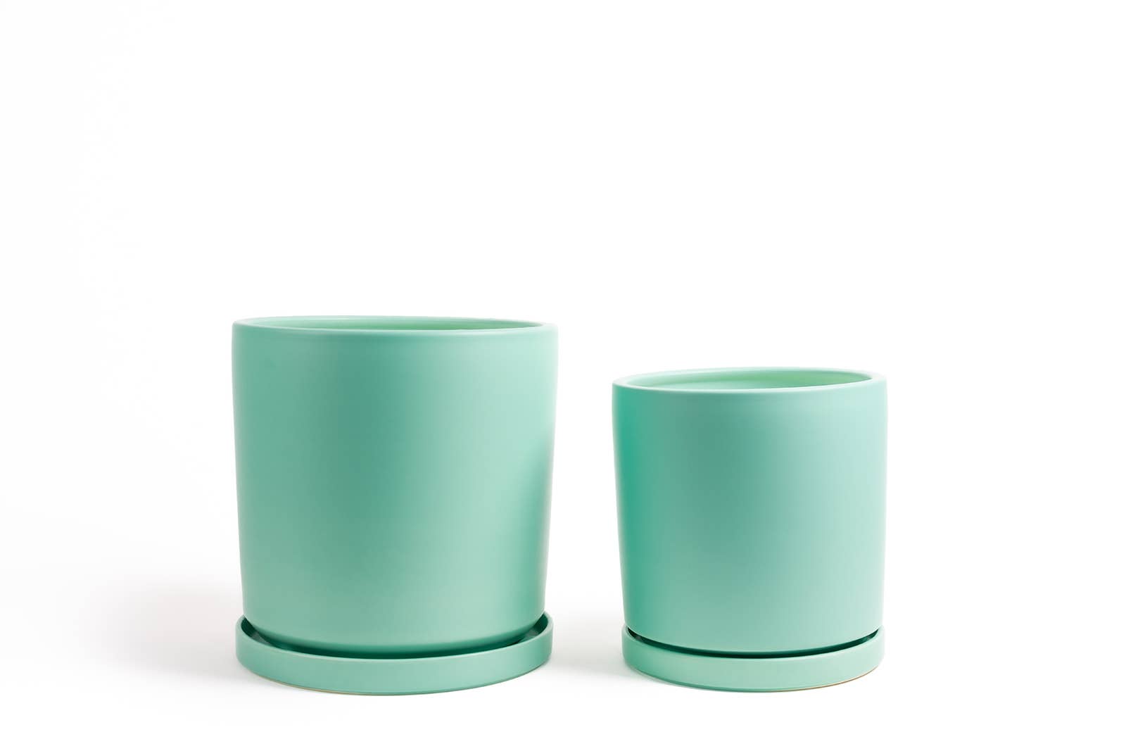 Momma Pots - 10.5" + 12.5" Nested Gemstone Cylinder Pots w/ Water Saucers: White