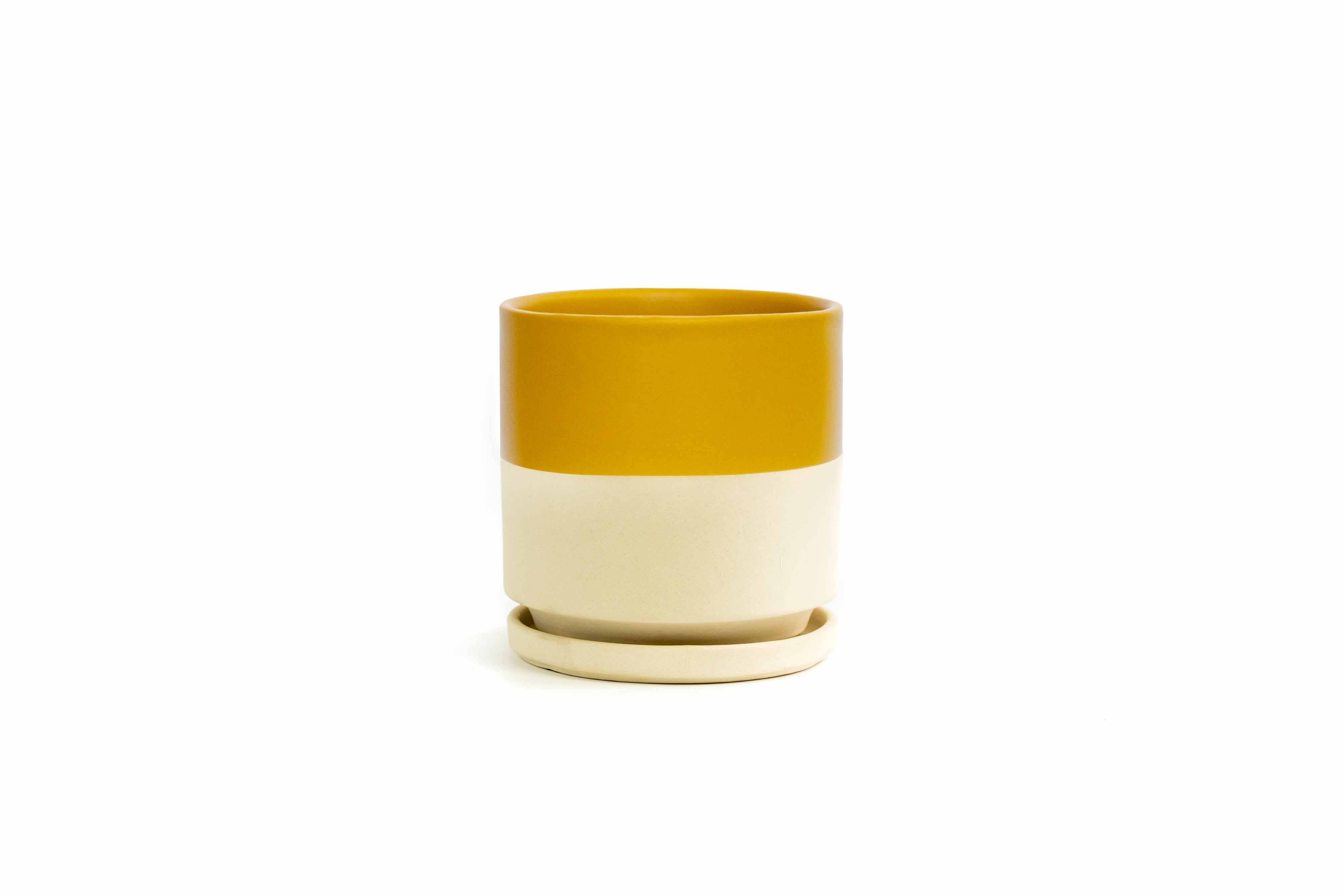 Momma Pots - 6.5" Gemstone Cylinder Pots with Water Saucers: Top Half Dusty Rose