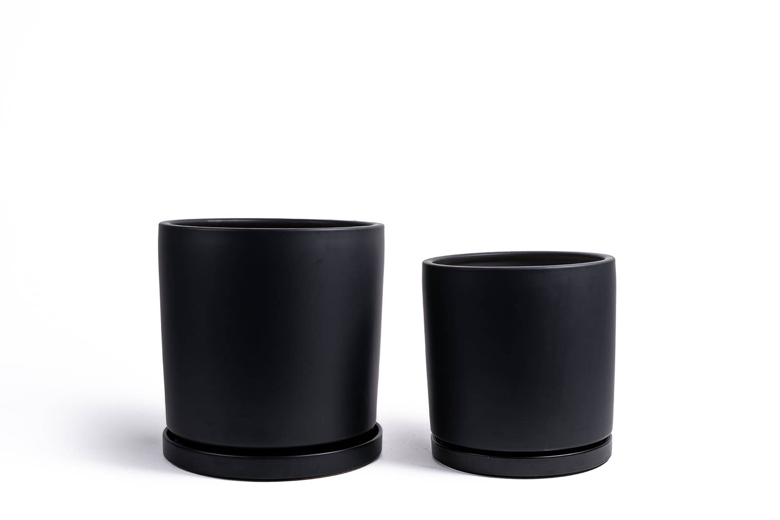 Momma Pots - 10.5" + 12.5" Nested Gemstone Cylinder Pots w/ Water Saucers: Black