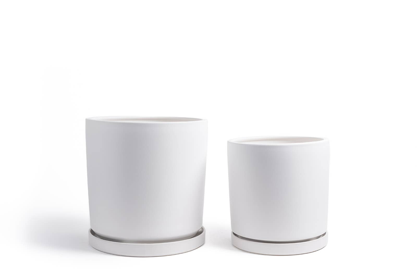 Momma Pots - 10.5" + 12.5" Nested Gemstone Cylinder Pots w/ Water Saucers: White