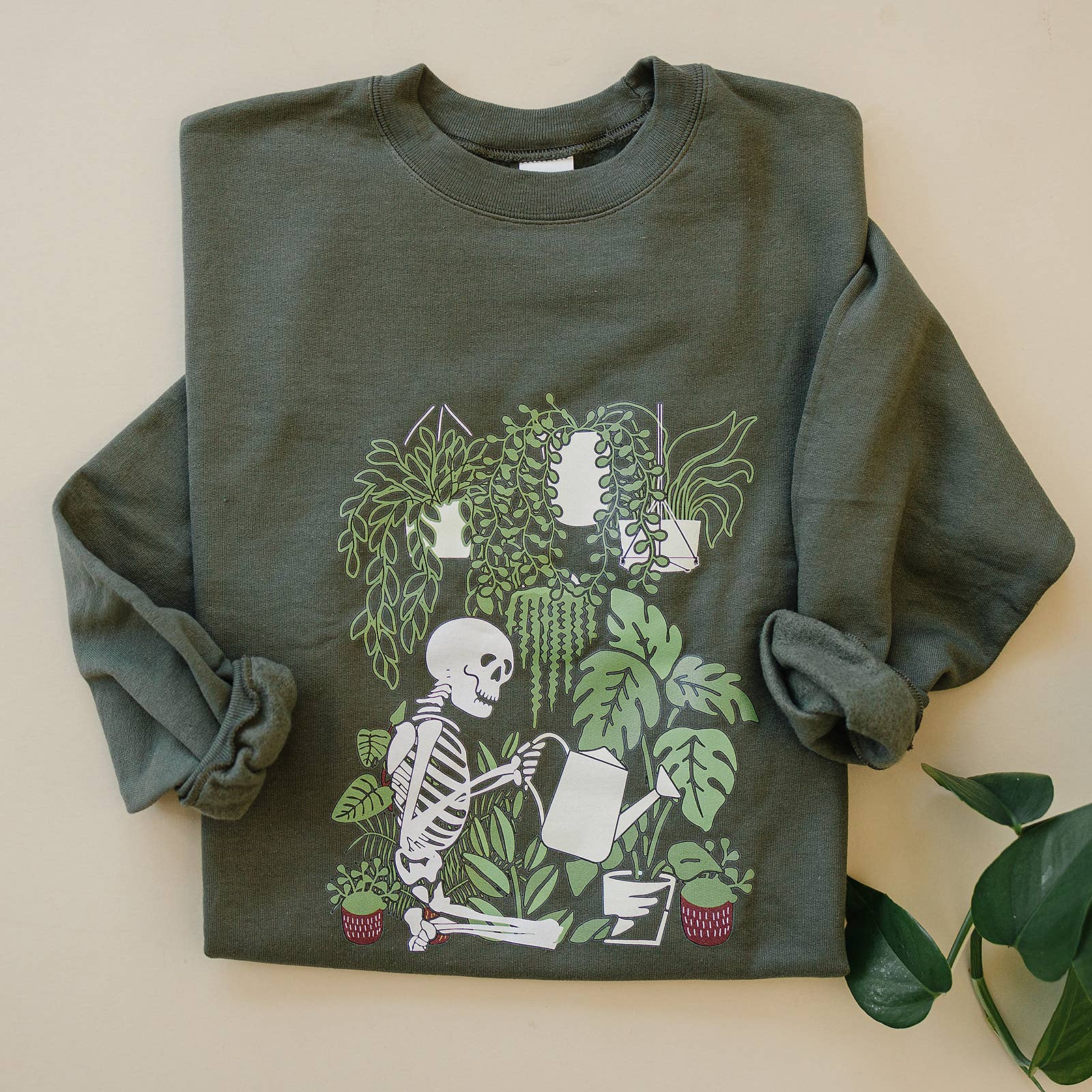 Packer Plant Co - Skeleton Plants Crewneck Sweatshirt: Fatigue Green / XL