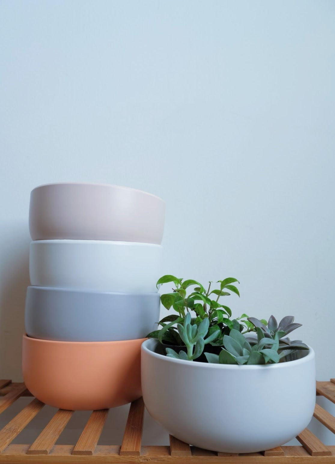 Peach & Pebble Ceramic Low Bowl